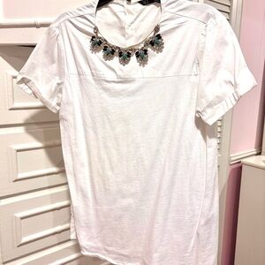ZARA Elegant White Women's Cotton Top with Embellished Rhinestones Size S